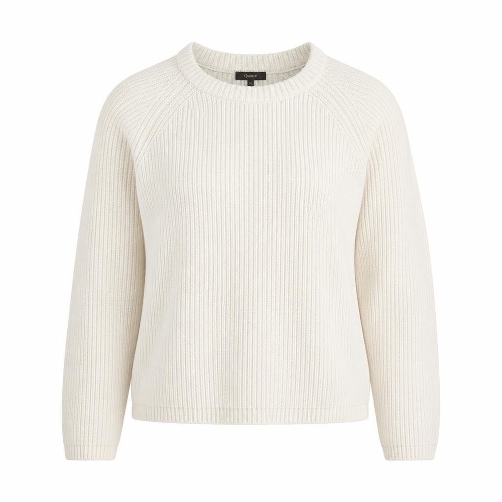 Quince Fisherman Sweater Women XL White Crew Quiet Luxury Ribbed Organic Cotton